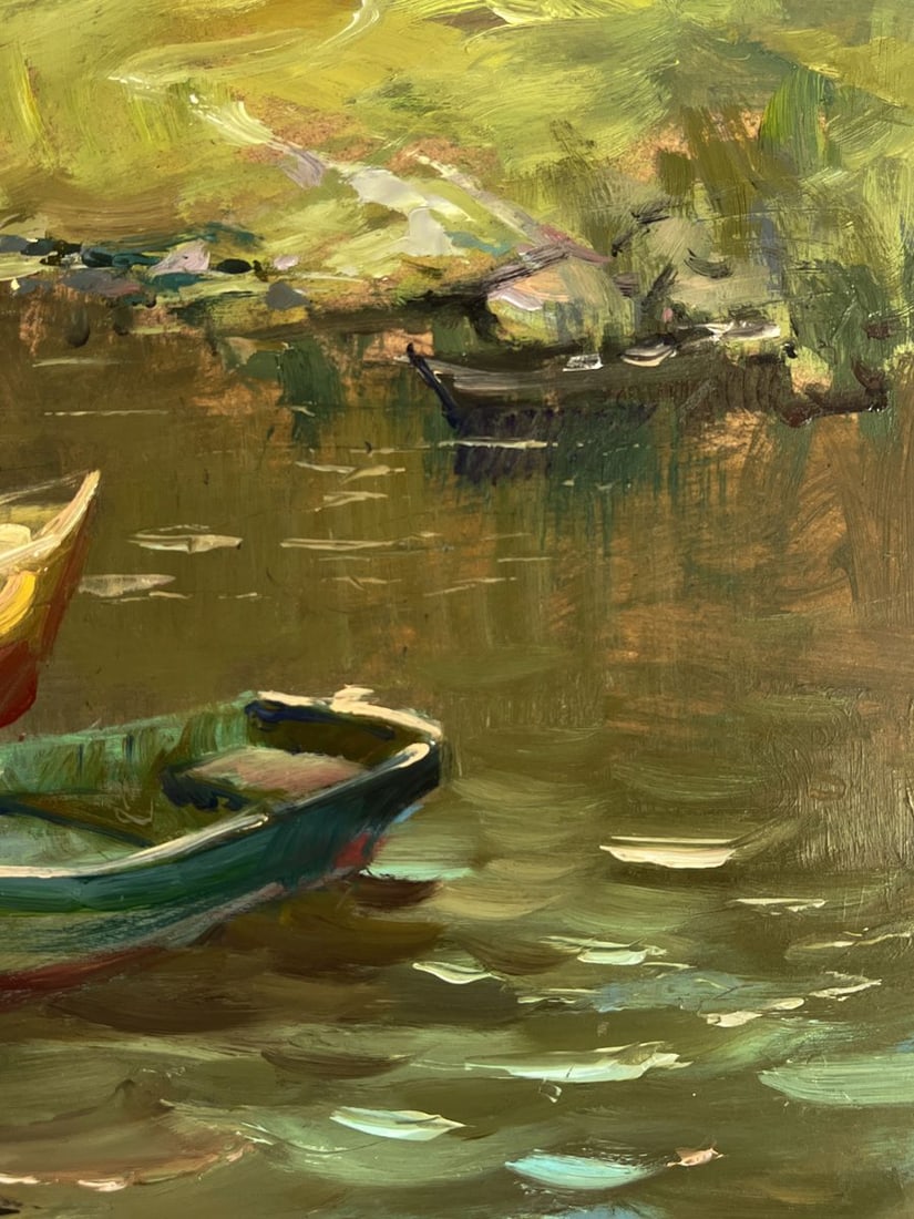 Oil painting Fishermen on boats near the village Yuriy Suprunchuk - 10
