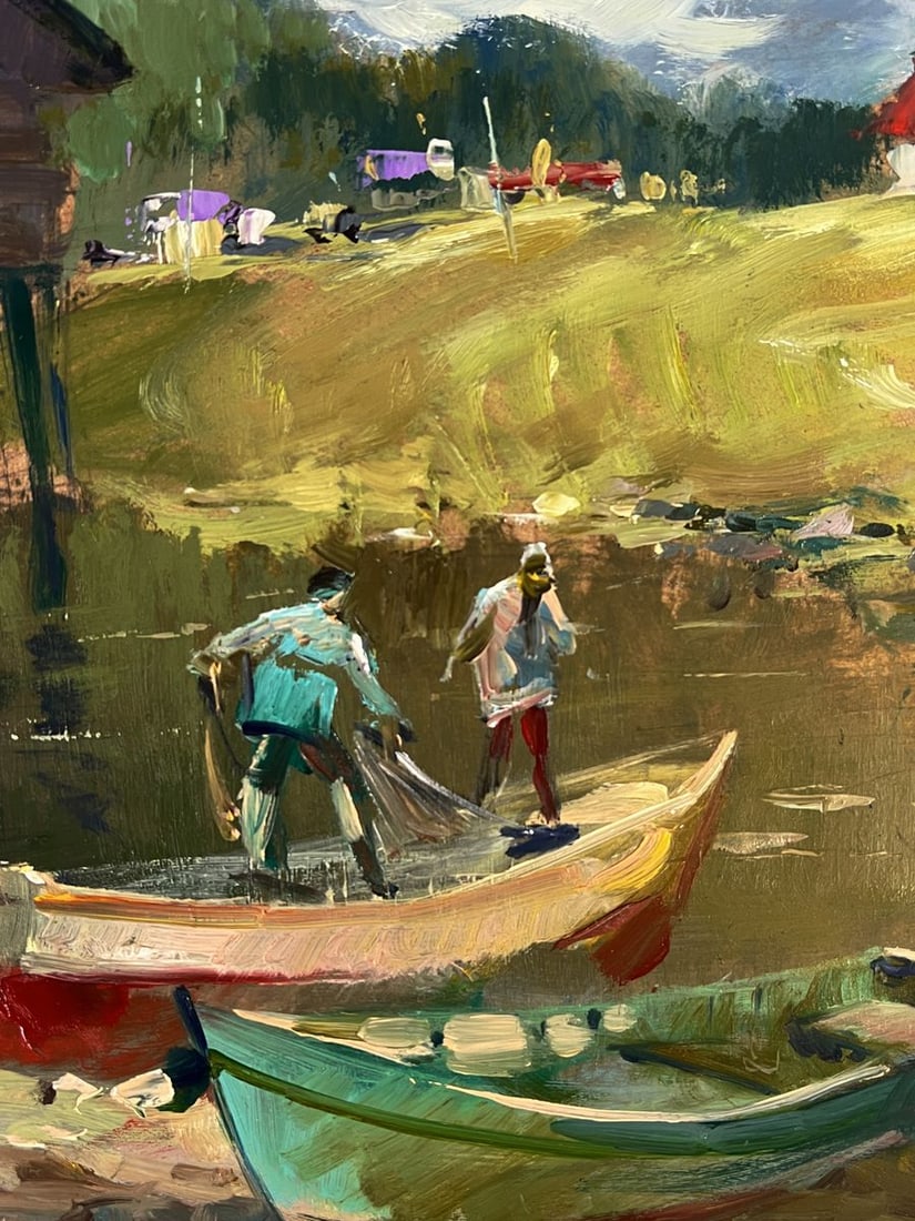 Oil painting Fishermen on boats near the village Yuriy Suprunchuk - 6