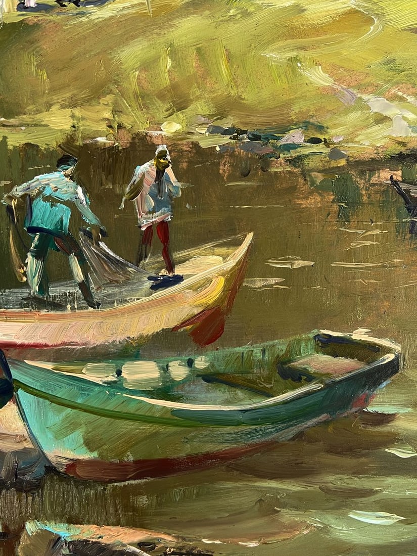 Oil painting Fishermen on boats near the village Yuriy Suprunchuk - 7