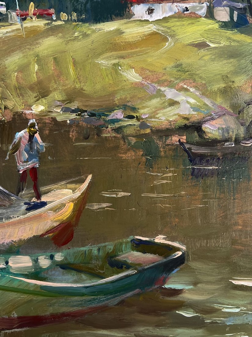 Oil painting Fishermen on boats near the village Yuriy Suprunchuk - 8