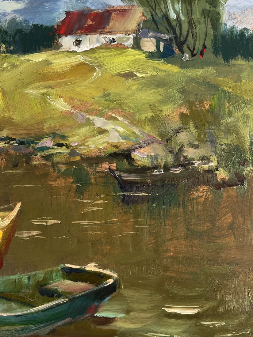 Oil painting Fishermen on boats near the village Yuriy Suprunchuk - 9