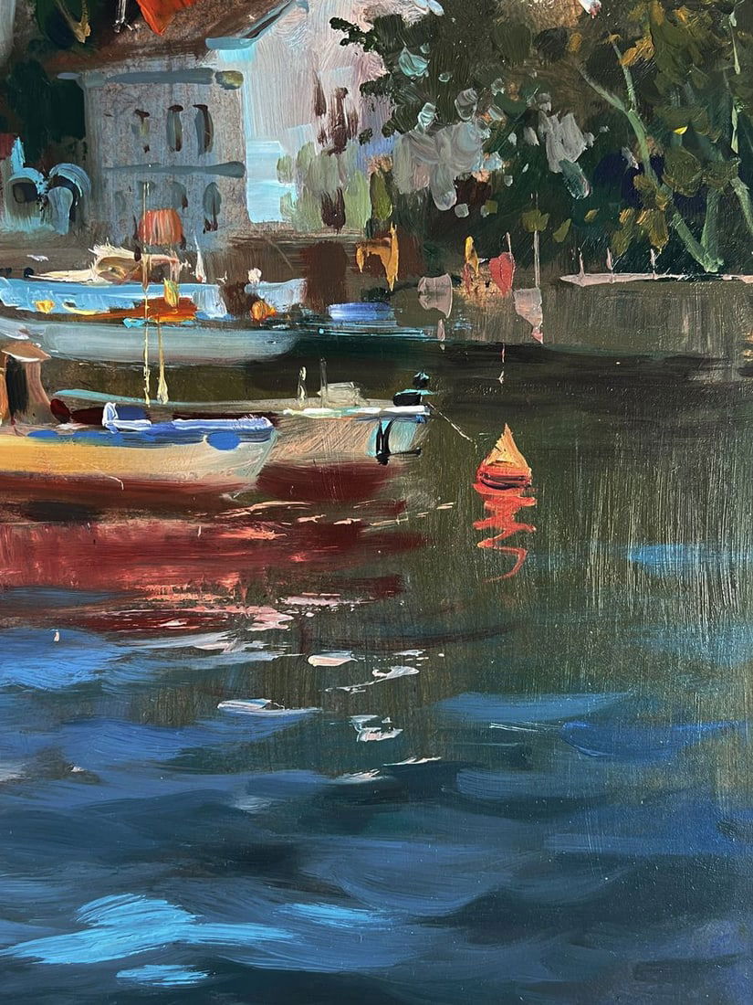 Oil painting River ships near the shore Yuriy Suprunchuk - 10
