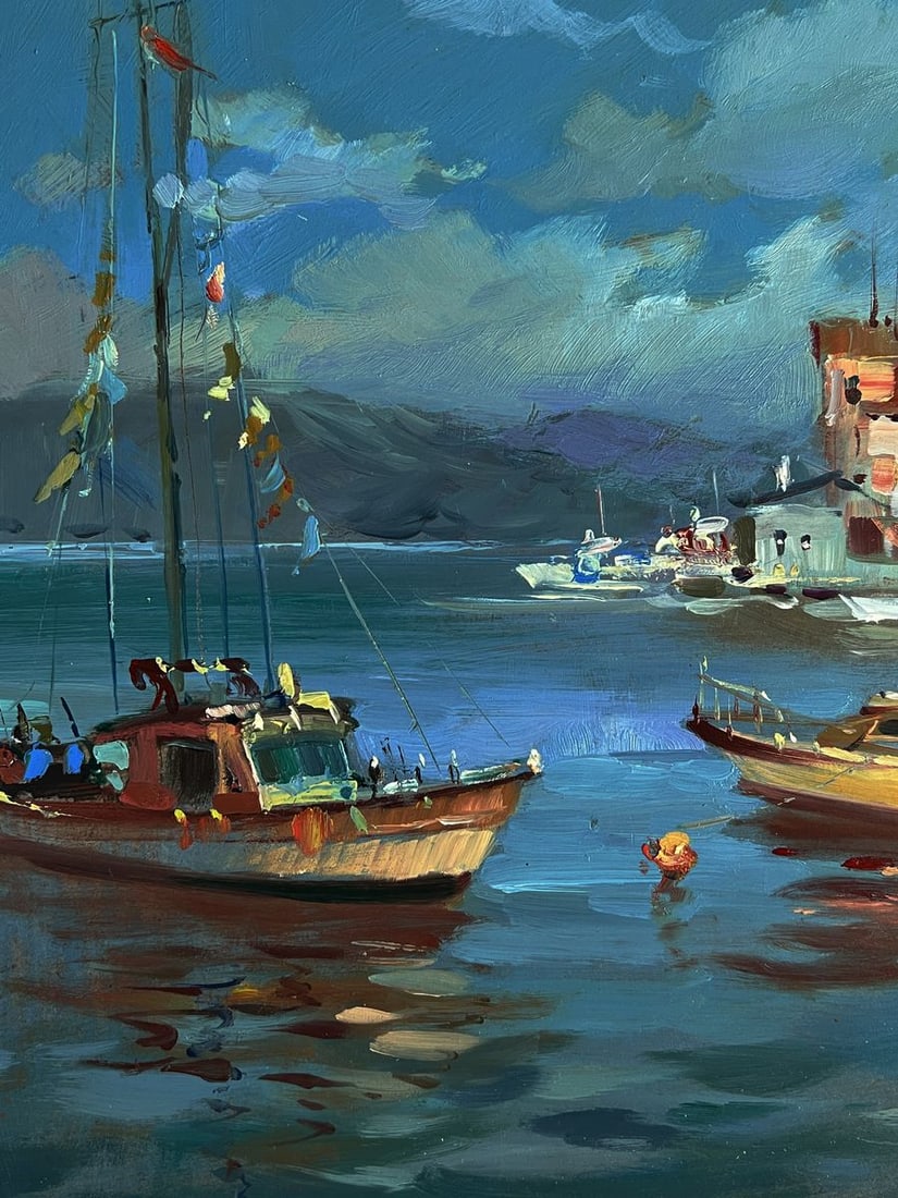 Oil painting River ships near the shore Yuriy Suprunchuk - 4