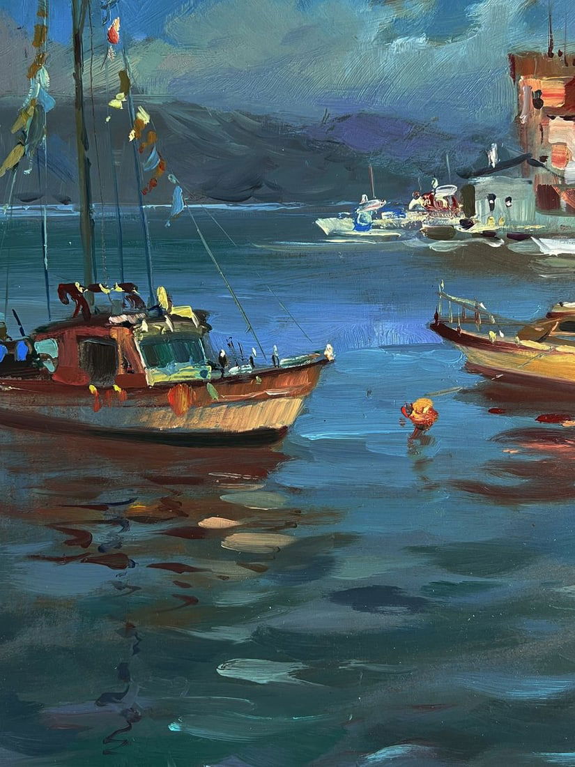 Oil painting River ships near the shore Yuriy Suprunchuk - 5