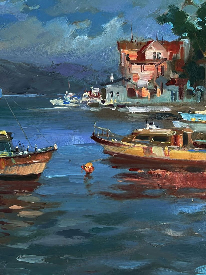 Oil painting River ships near the shore Yuriy Suprunchuk - 6