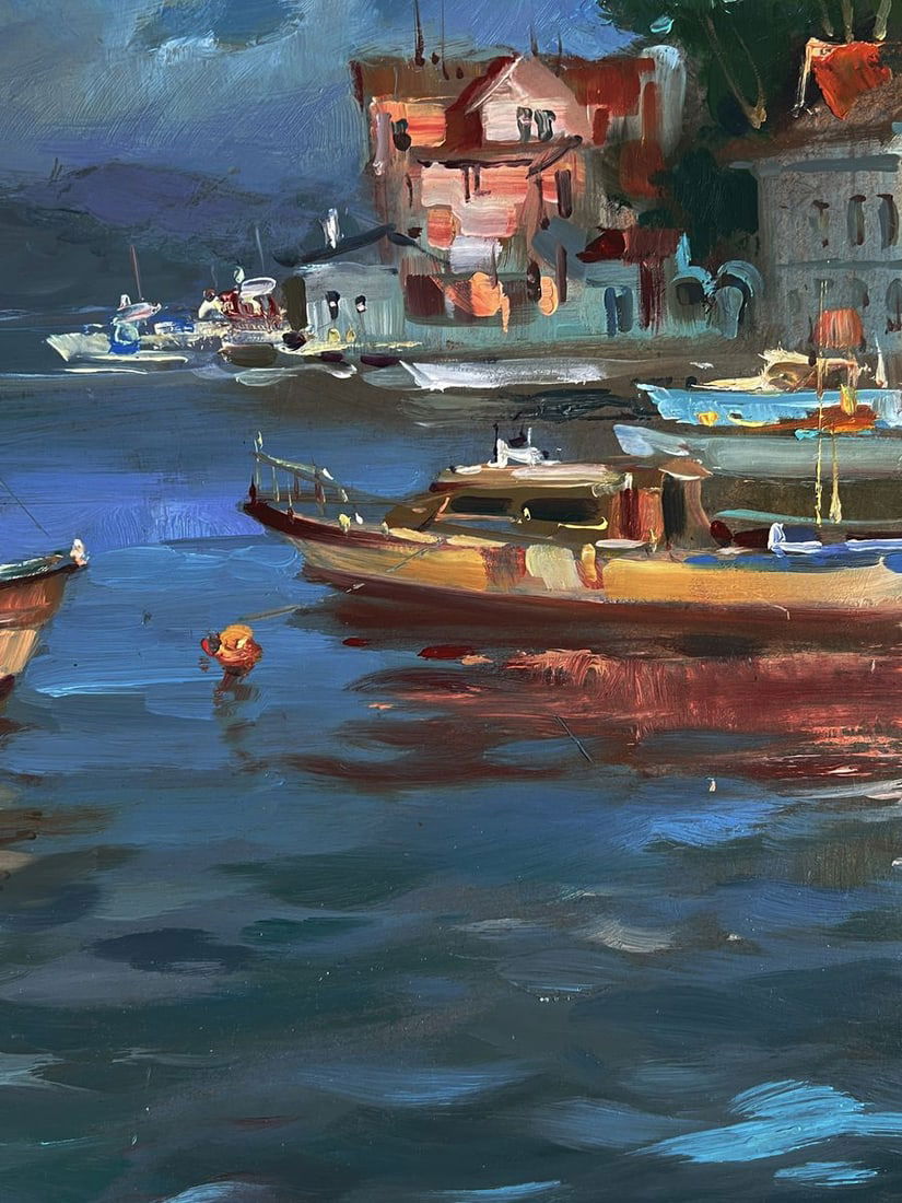 Oil painting River ships near the shore Yuriy Suprunchuk - 7