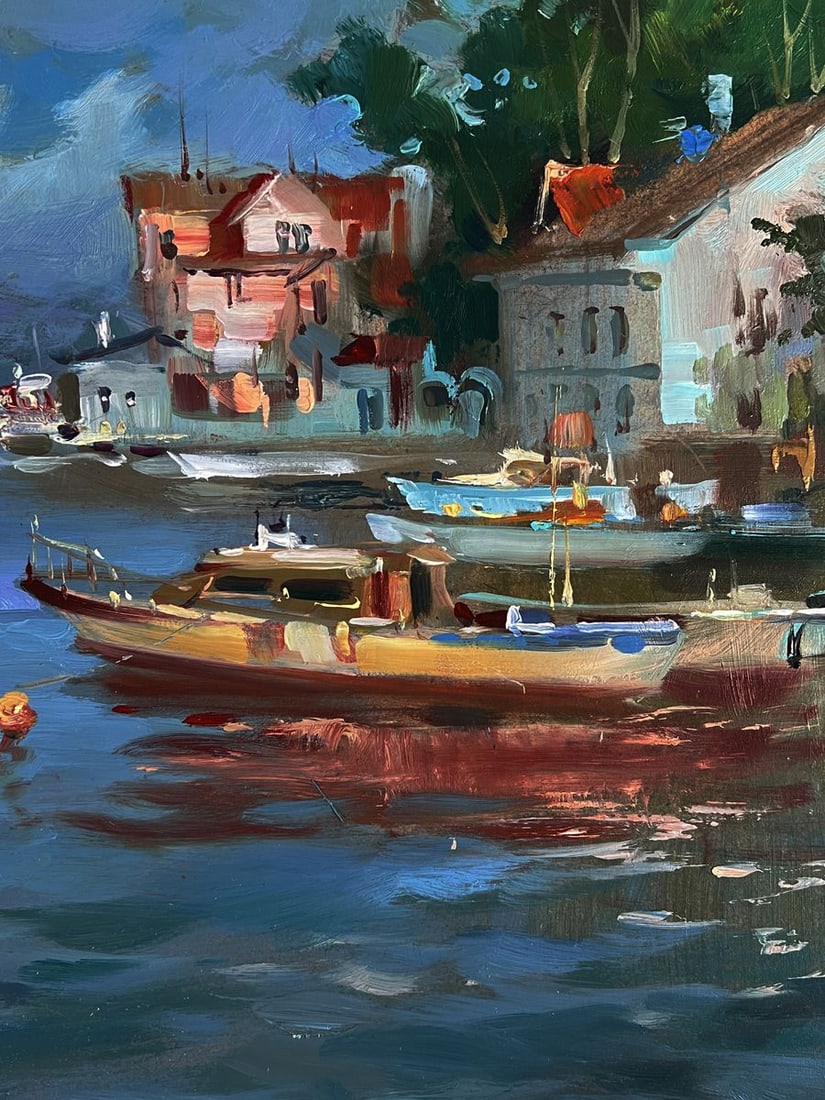 Oil painting River ships near the shore Yuriy Suprunchuk - 8