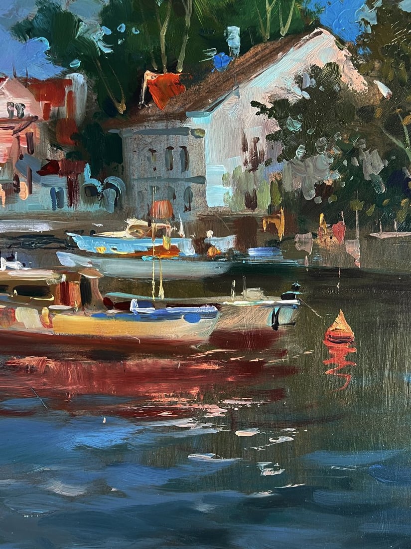 Oil painting River ships near the shore Yuriy Suprunchuk - 9