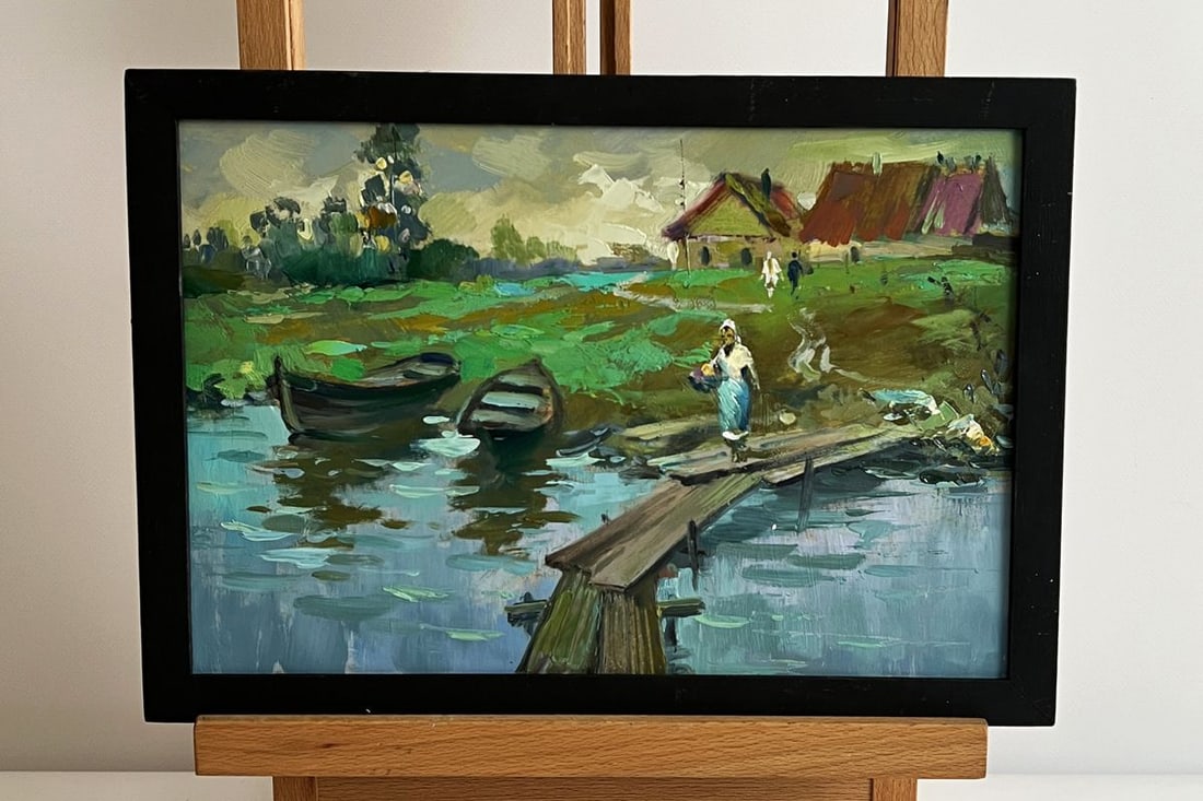 Oil painting A village river with two boats Yuriy Suprunchuk: Title: Oil painting A village river with two boats Yuriy Suprunchuk Description: NoAAA5987 *** ABOUT THIS PAINTING *** * TITLE: "A village river with two boats" * ARTISTS: Yuriy Suprunchuk * SIZE: 