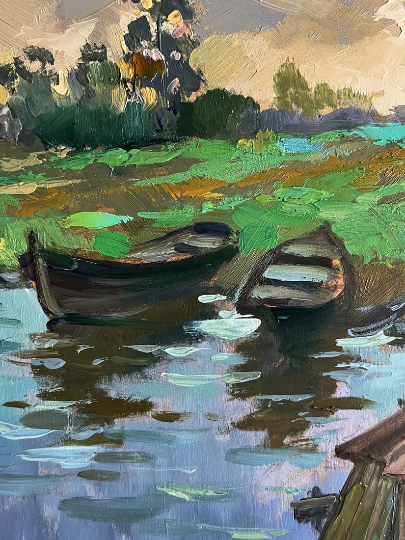 Oil painting A village river with two boats Yuriy Suprunchuk - 5