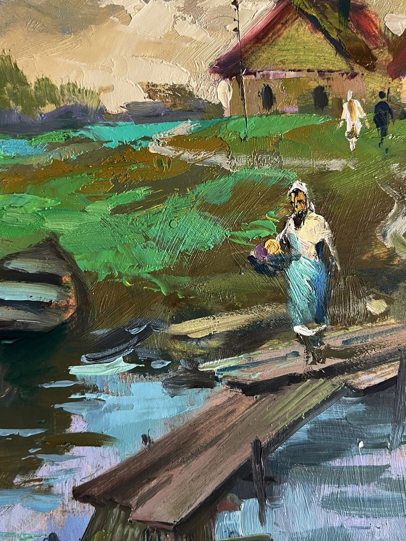 Oil painting A village river with two boats Yuriy Suprunchuk - 7