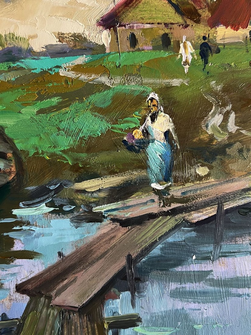 Oil painting A village river with two boats Yuriy Suprunchuk - 8