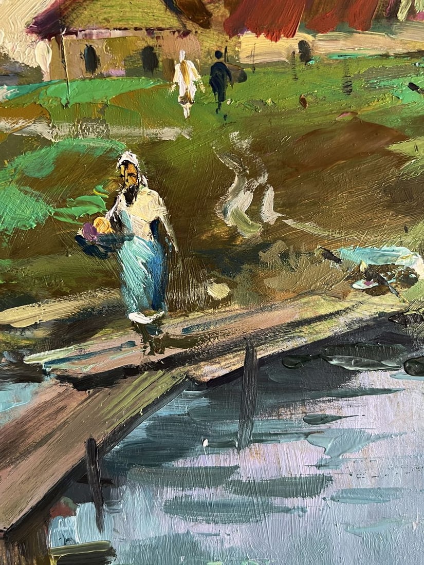Oil painting A village river with two boats Yuriy Suprunchuk - 9