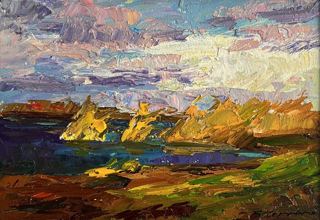 Oil painting Autumn sunset by the river Boris Serdyuk - 3