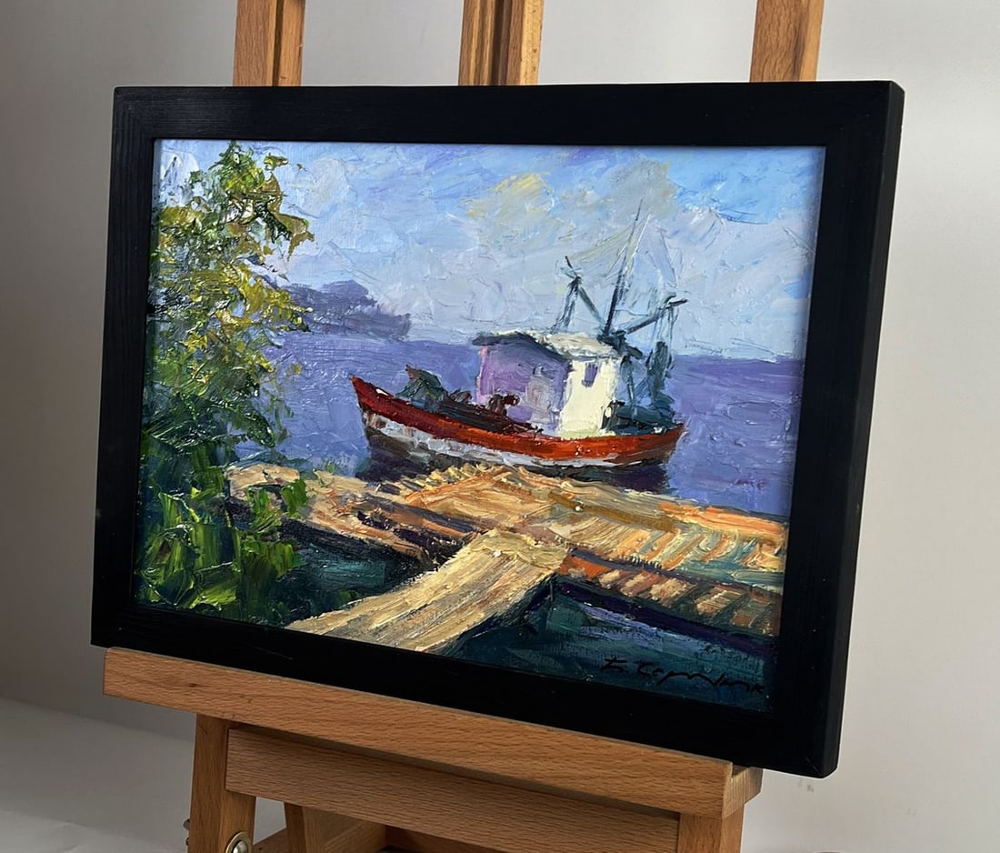 Oil painting Departure by river ferry Boris Serdyuk - 2