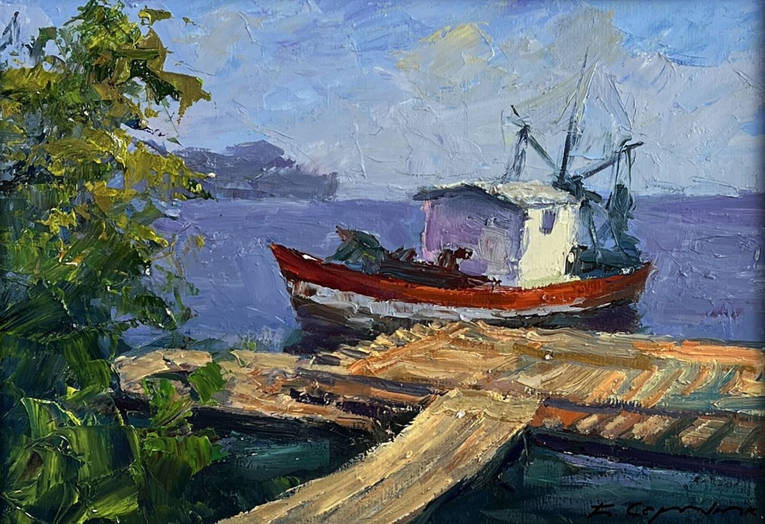 Oil painting Departure by river ferry Boris Serdyuk - 3