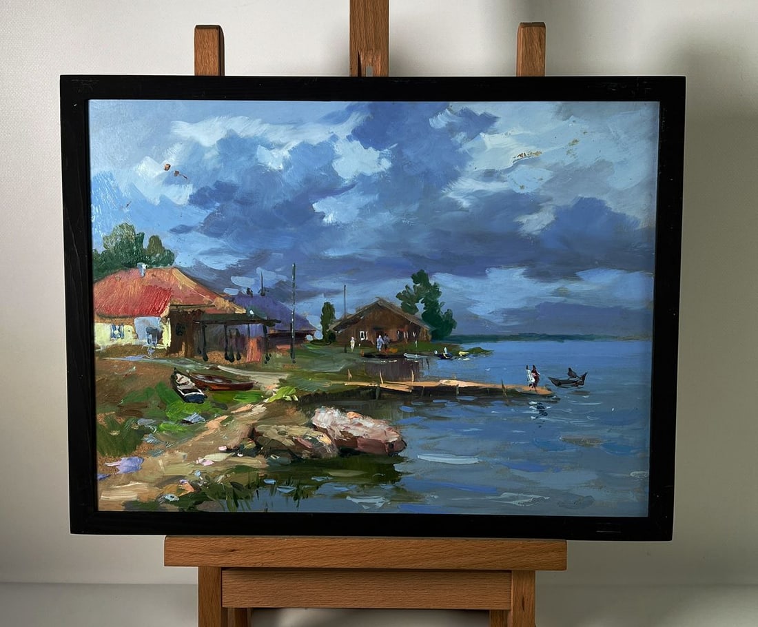 Oil painting Houses near the river bank Yuriy Suprunchuk: Title: Oil painting Houses near the river bank Yuriy Suprunchuk Description: NoAAA6106 *** ABOUT THIS PAINTING *** * TITLE: "Houses near the river bank" * ARTISTS: Yuriy Suprunchuk * SIZE: 30x40 cm/11