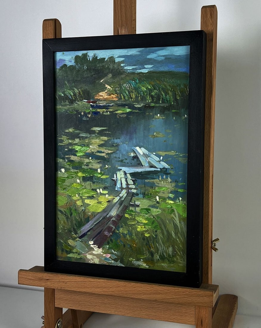 Oil painting Boats on the river bank Yuriy Suprunchuk - 2