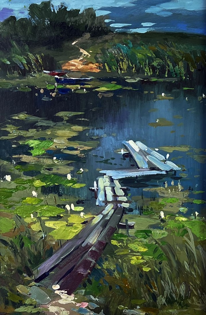 Oil painting Boats on the river bank Yuriy Suprunchuk - 3