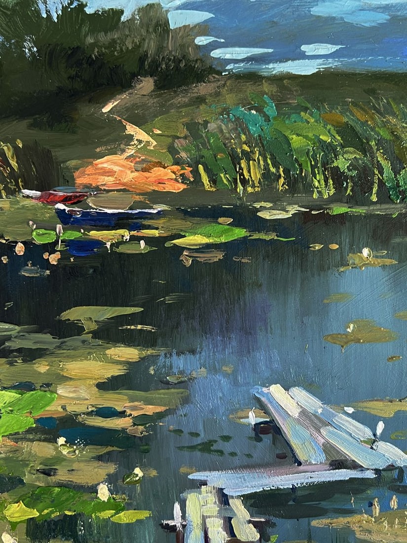 Oil painting Boats on the river bank Yuriy Suprunchuk - 4