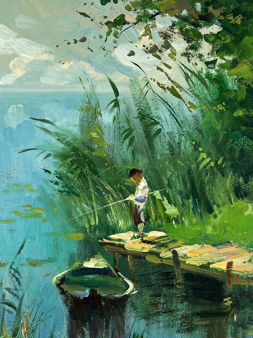 Oil painting River Fishing on a Boat Yuriy Suprunchuk - 10