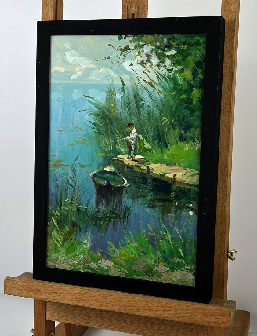 Oil painting River Fishing on a Boat Yuriy Suprunchuk - 2