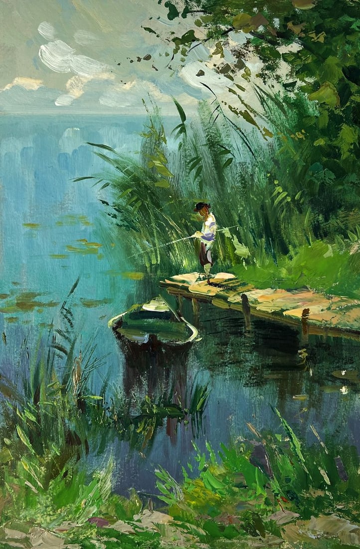 Oil painting River Fishing on a Boat Yuriy Suprunchuk - 3