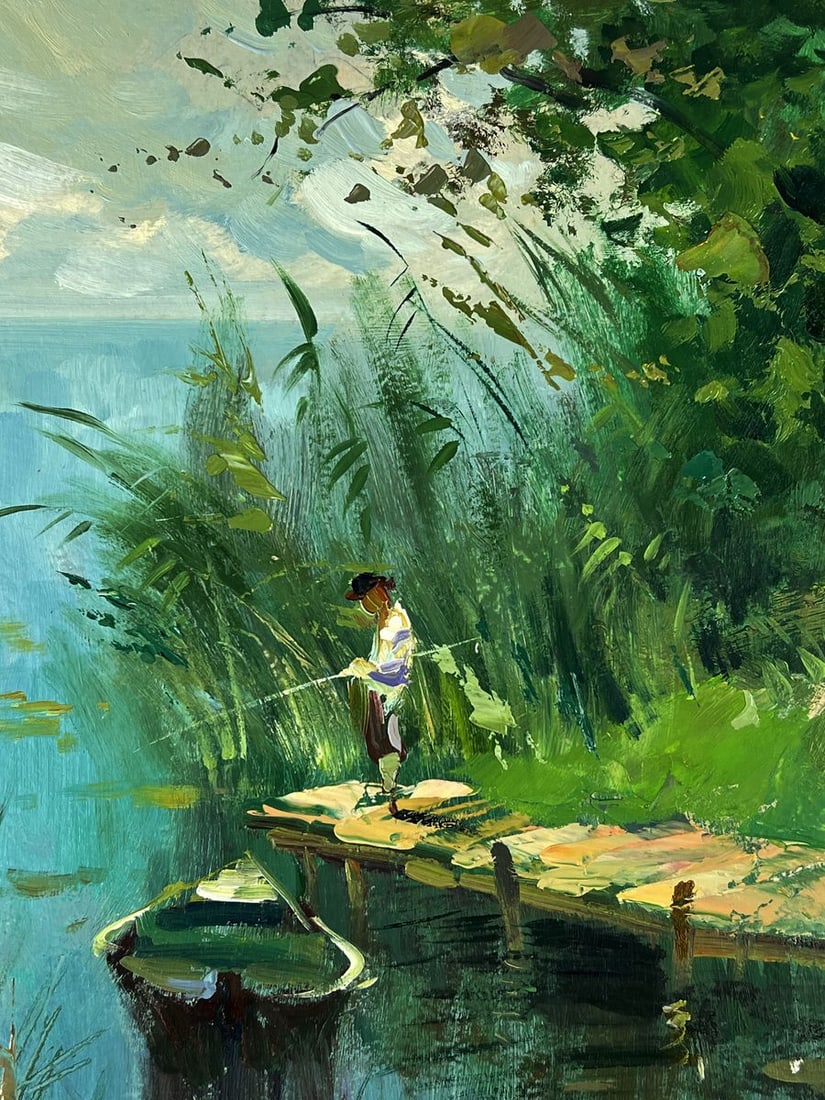 Oil painting River Fishing on a Boat Yuriy Suprunchuk - 4