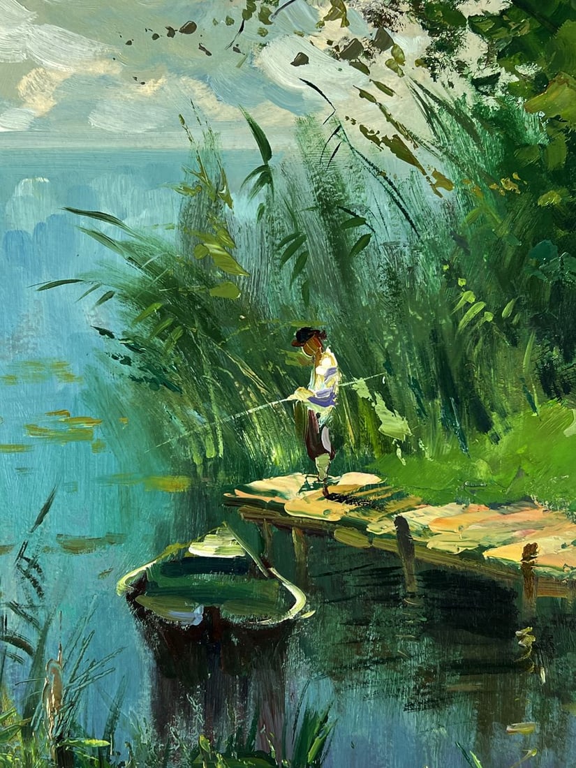 Oil painting River Fishing on a Boat Yuriy Suprunchuk - 5