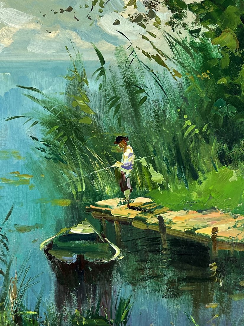 Oil painting River Fishing on a Boat Yuriy Suprunchuk - 6