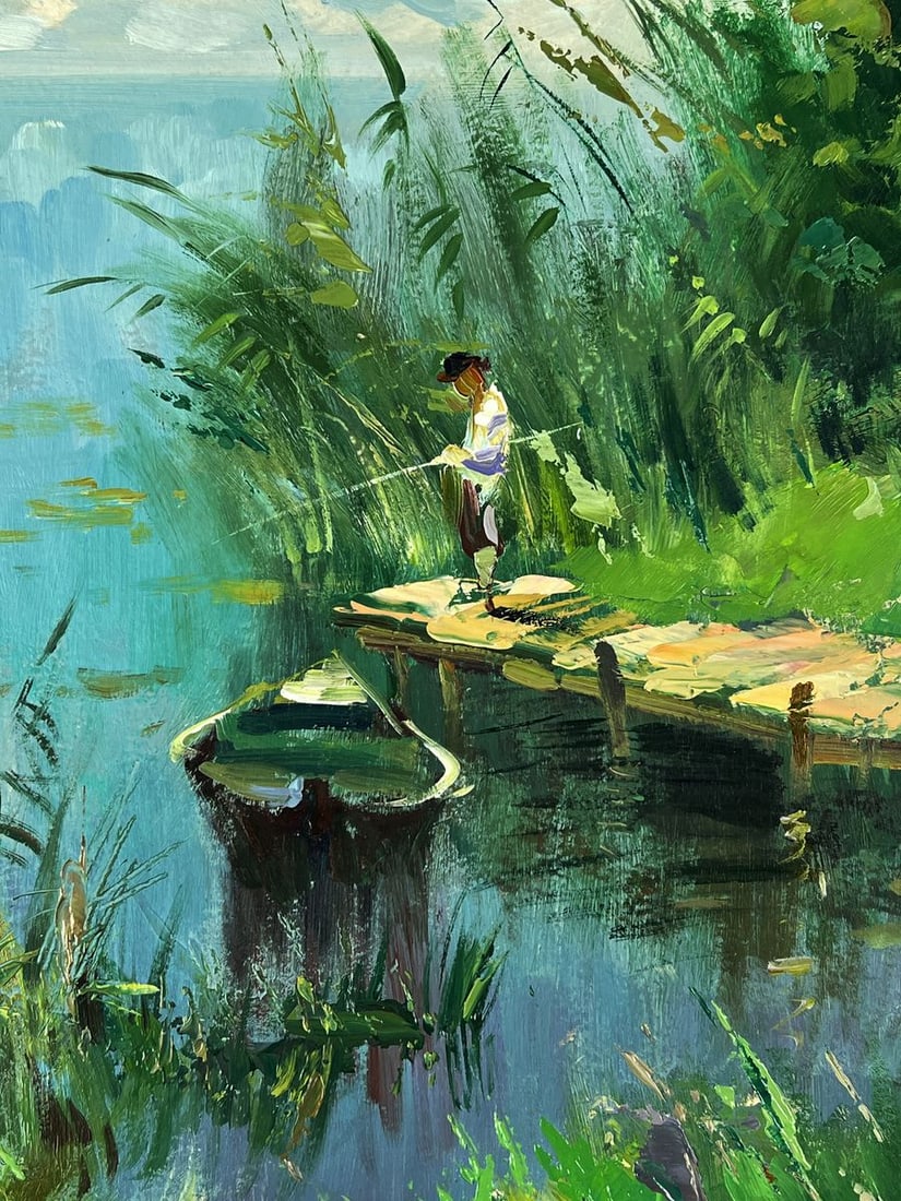 Oil painting River Fishing on a Boat Yuriy Suprunchuk - 7