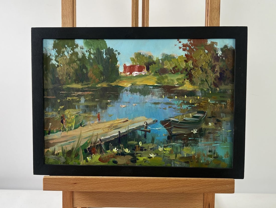 Oil painting Boat in a lumber mill Yuriy Suprunchuk (1 of 10)