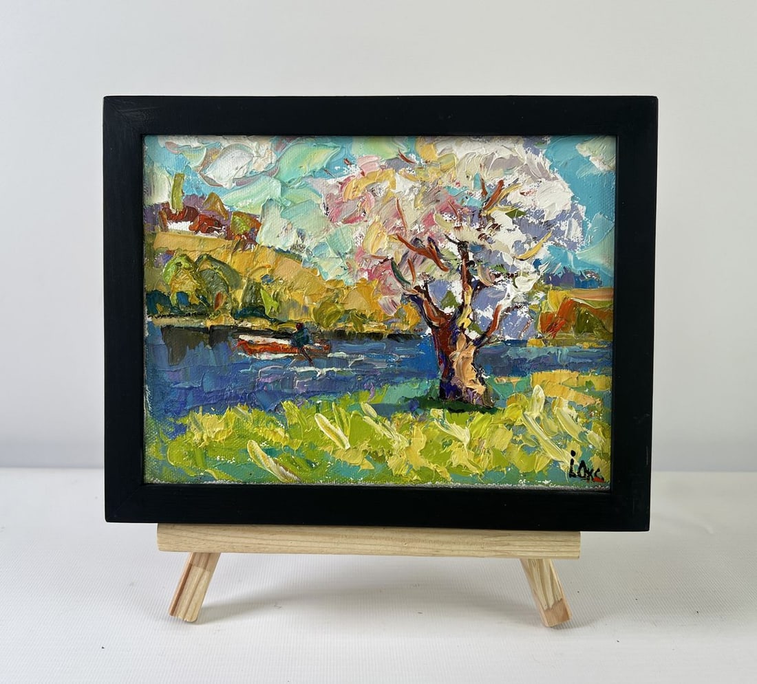 Oil painting Early spring morning Oksana Kalenyuk: Title: Oil painting Early spring morning Oksana Kalenyuk Description: NoAAA5209The oil painting on Canvas titled "Early Spring Morning" is a luminous celebration of nature's quiet awakening,