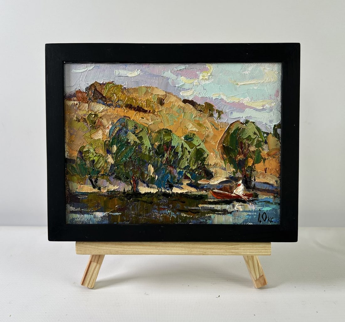 Oil painting High noon heat Oksana Kalenyuk: Title: Oil painting High noon heat Oksana Kalenyuk Description: NoAAA5230The oil painting on Canvas titled "High Noon Heat" captures the still, golden intensity of midday in a rural landscape, where t