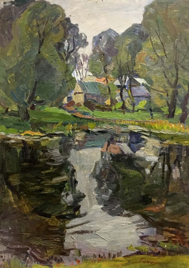 Oil painting River by the village Gantman Moses Faybovich: Title: Oil painting River by the village Gantman Moses Faybovich Description: NoVerns 146 *** ABOUT THIS PAINTING *** * TITLE: "River by the village" * ARTISTS: Gantman Moses Faybovich * SIZE: 