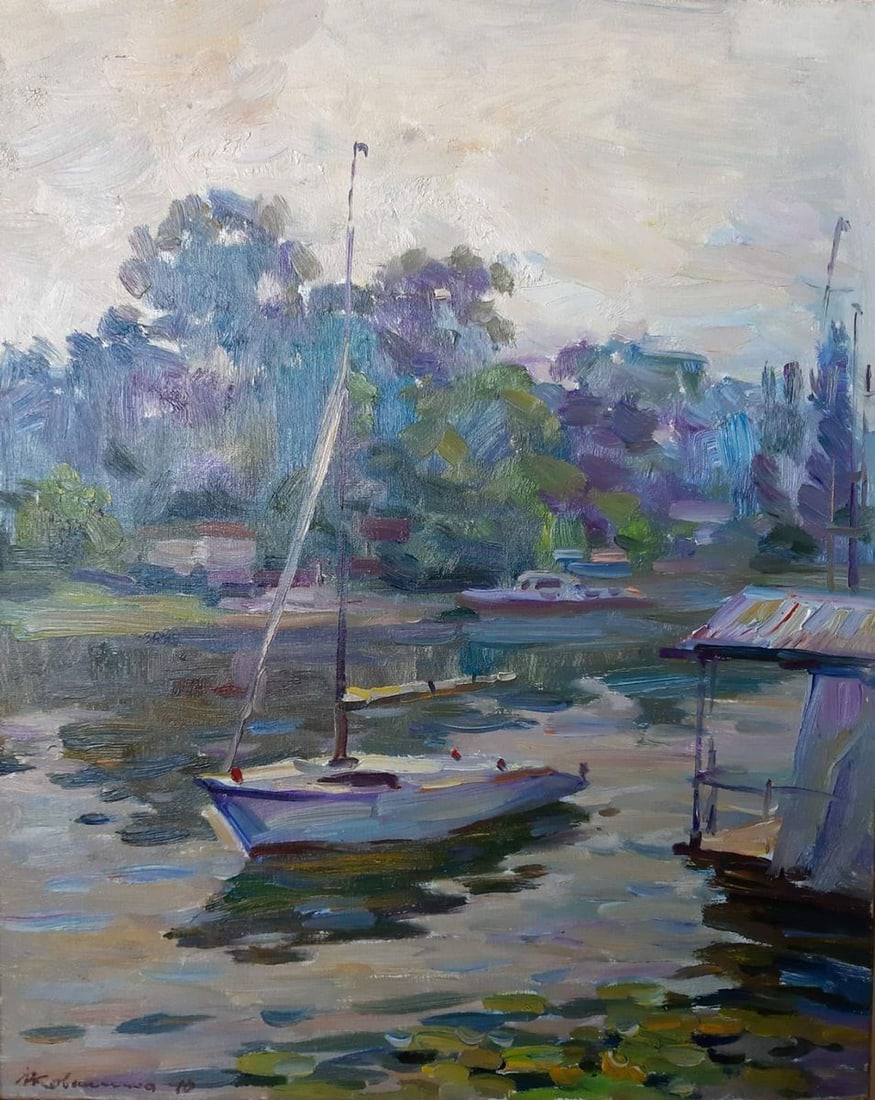 Oil painting Boat mooring Kovalenko Ivan Mikhailovich: Title: Oil painting Boat mooring Kovalenko Ivan Mikhailovich Description: NoKoval 9 *** ABOUT THIS PAINTING *** * TITLE: "Boat mooring" * ARTISTS: Kovalenko Ivan Mikhailovich * SIZE: 50x40 cm/'19.68x1
