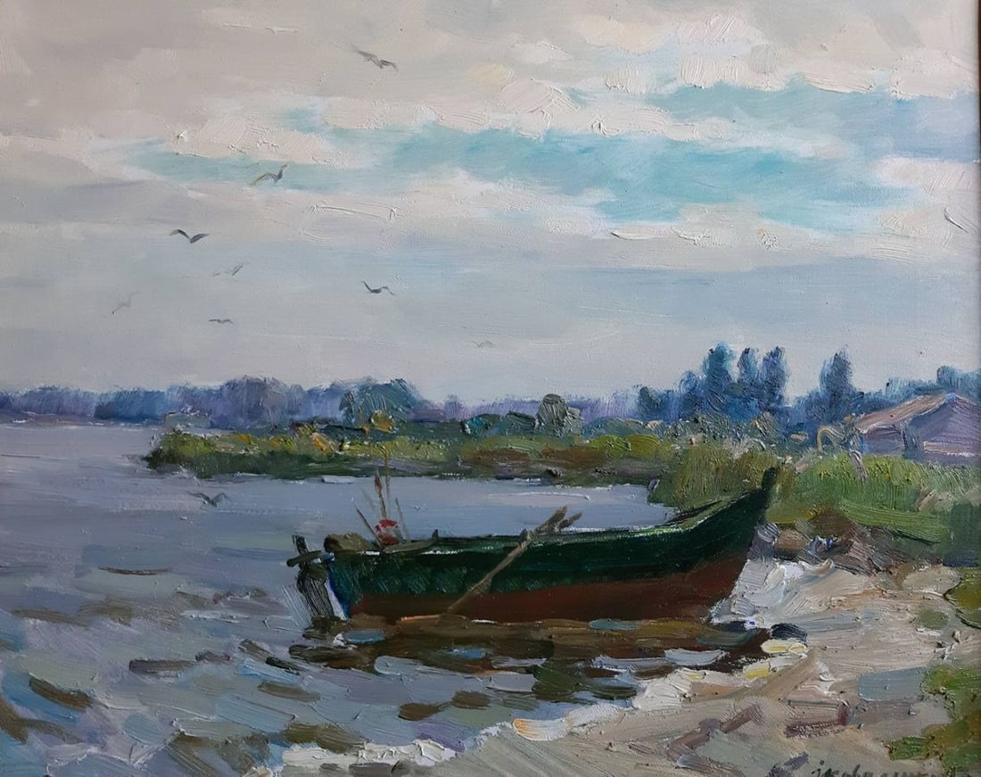 Oil painting Boat near the shore Kovalenko Ivan Mikhailovich: Title: Oil painting Boat near the shore Kovalenko Ivan Mikhailovich Description: NoKoval 21 *** ABOUT THIS PAINTING *** * TITLE: "Boat near the shore" * ARTISTS: Kovalenko Ivan Mikhailovich * SIZE: 50