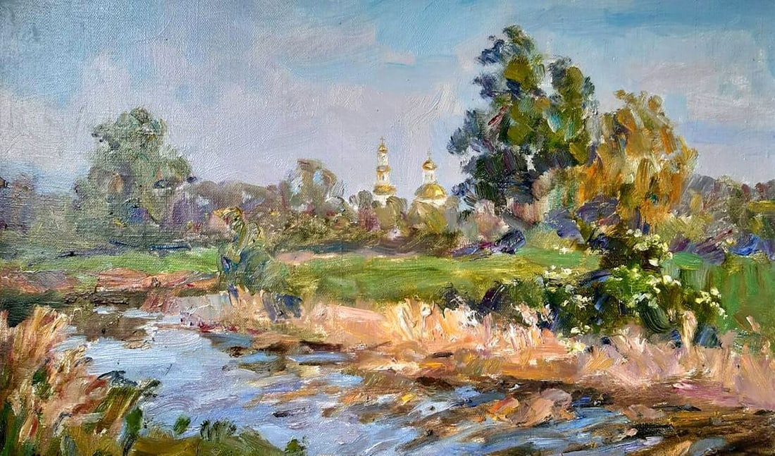 Oil painting A stream outside the city Kovalenko Ivan Mikhailovich: Title: Oil painting A stream outside the city Kovalenko Ivan Mikhailovich Description: NoKoval 130 *** ABOUT THIS PAINTING *** * TITLE: "A stream outside the city" * ARTISTS: Kovalenko Ivan