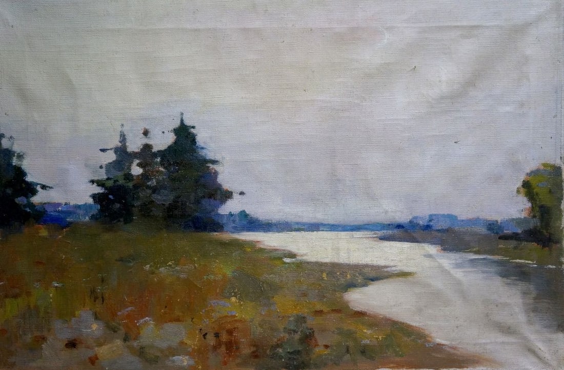 Oil painting Landscape: Title: Oil painting Landscape Description: NoVern 642 *** ABOUT THIS PAINTING *** * TITLE: "Landscape" * ARTISTS: Stavropol artist * SIZE: 47x70 cm/'18.50x27.55 inches' * MEDIUM: oil, canvas