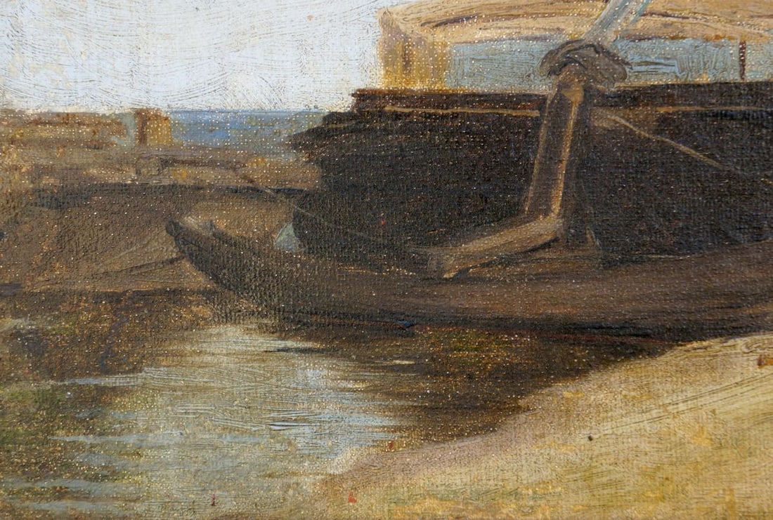 Oil painting Ship docked - 2