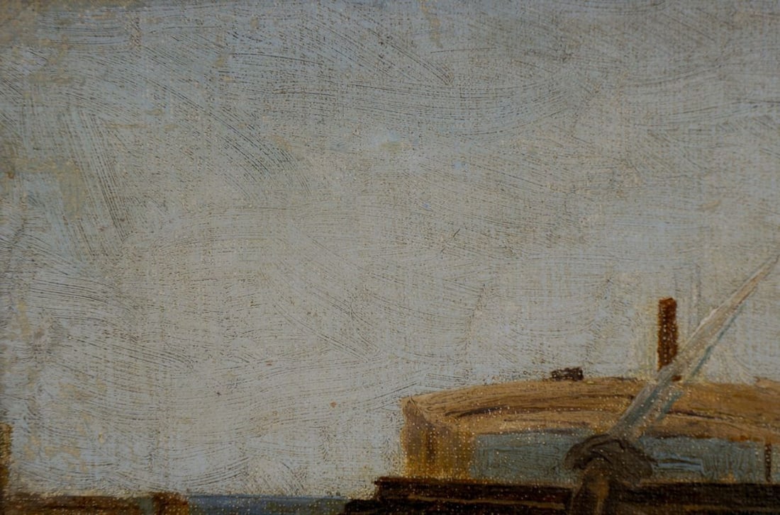 Oil painting Ship docked - 3