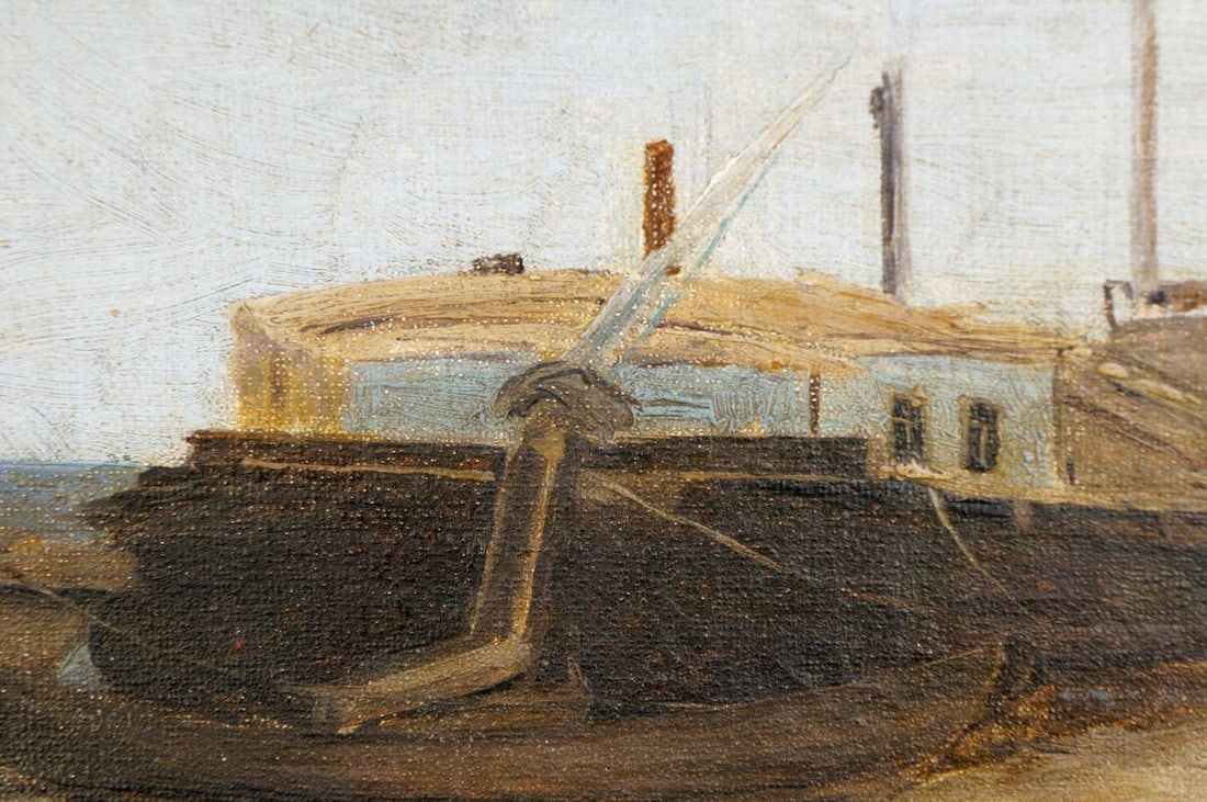 Oil painting Ship docked - 6
