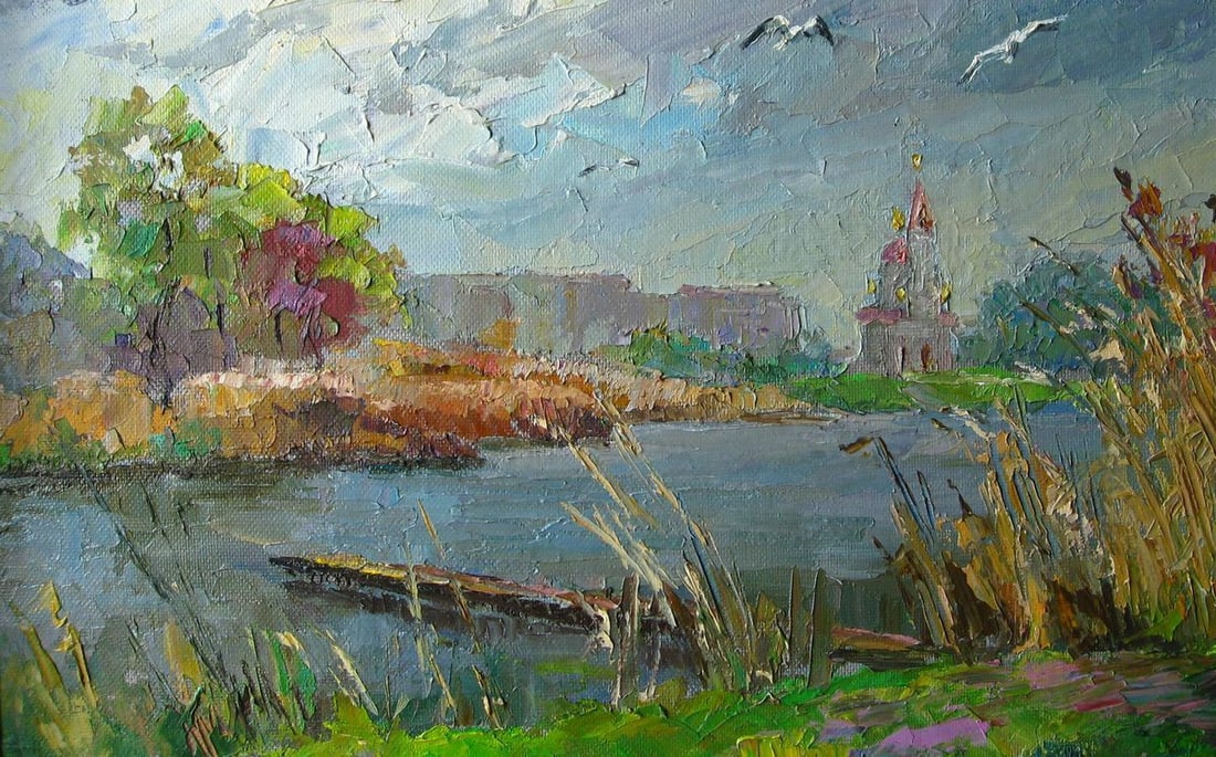 Oil painting Gulls over the river. Dry Kagamlyk / Serdyuk Boris Petrovich - 2