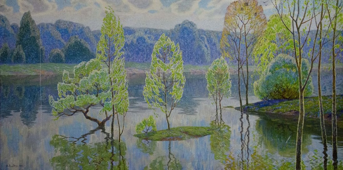 Oil painting River landscape Zlyden Yuri Fedorovich: Title: Oil painting River landscape Zlyden Yuri Fedorovich Description: NoVernd 132 *** ABOUT THIS PAINTING *** * TITLE: "River landscape" * ARTISTS: Zlyden Yuri Fedorovich * SIZE: 100x200 cm/'39.37x7