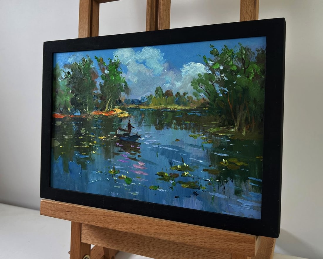 Oil painting River carries a boat through silence Yuriy Suprunchuk - 2