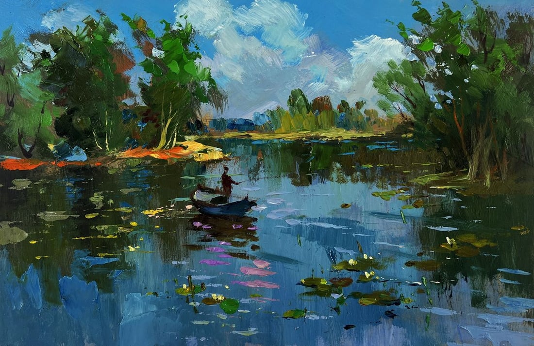 Oil painting River carries a boat through silence Yuriy Suprunchuk - 3