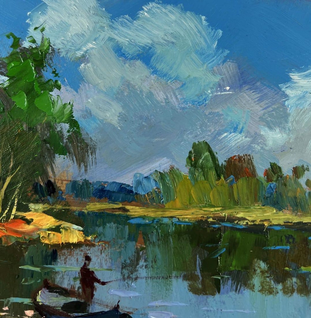 Oil painting River carries a boat through silence Yuriy Suprunchuk - 5