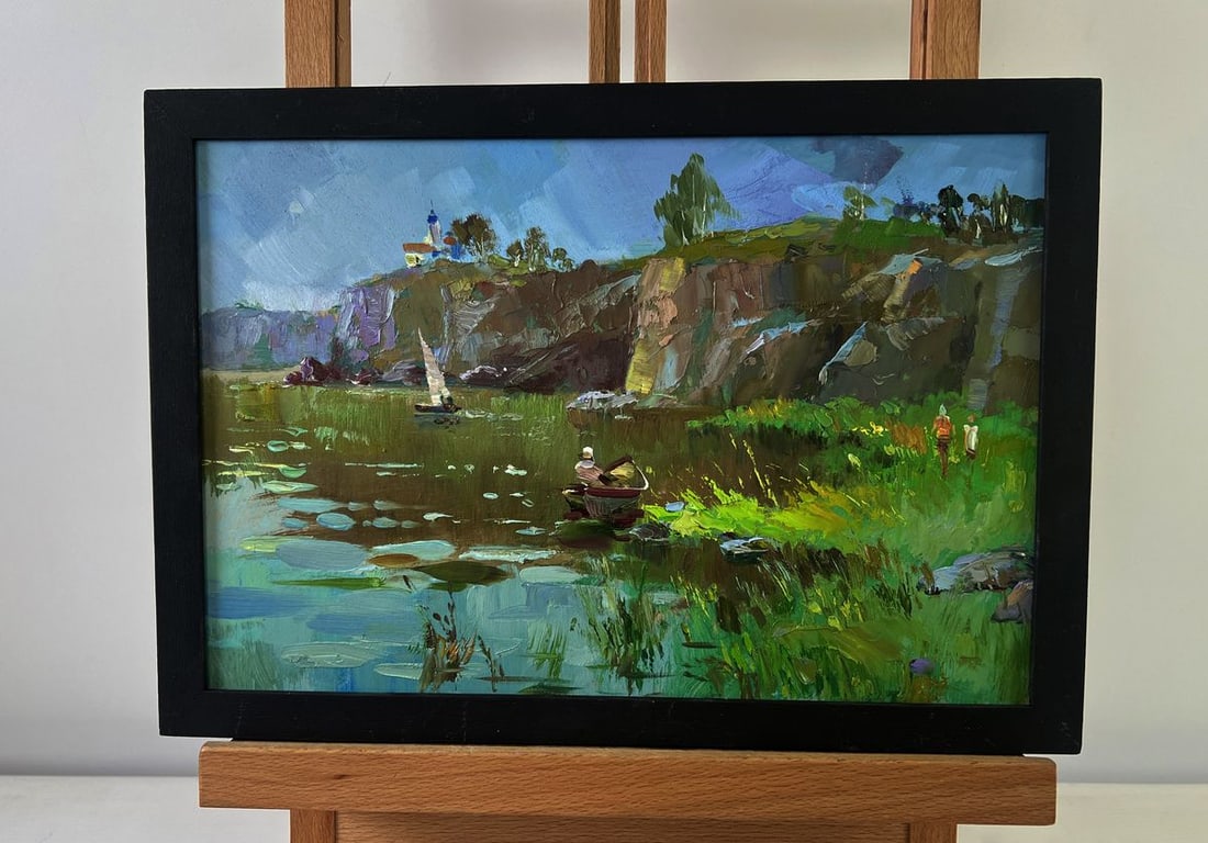 Oil painting River flows through rocky cliffs Yuriy Suprunchuk (1 of 10)