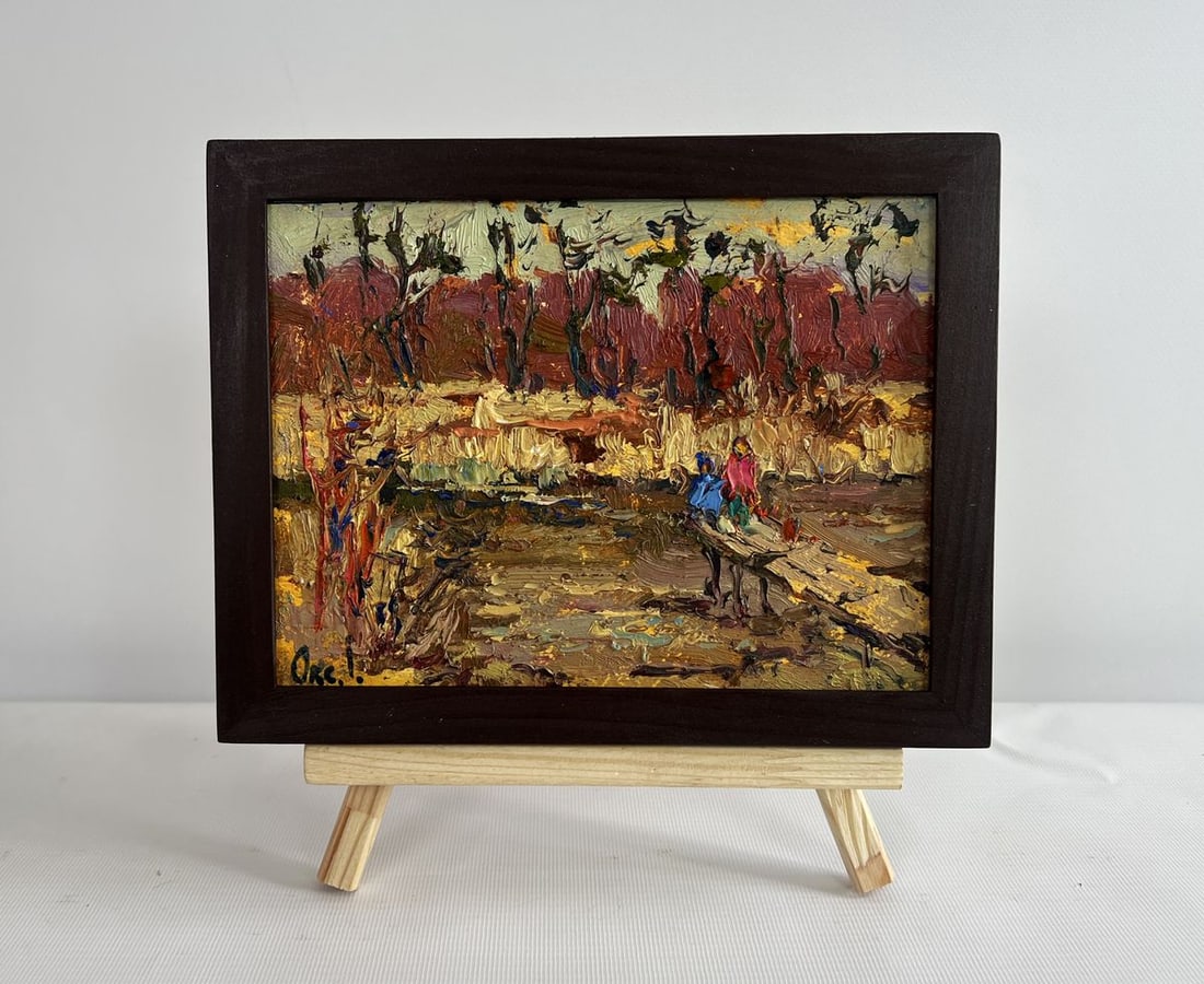 Oil painting On the autumn river Oksana Kalenyuk: Title: Oil painting On the autumn river Oksana Kalenyuk Description: NoAAA4485The painting "On the Autumn River" immerses the viewer in a landscape that exudes the essence of fall-a season of warmth,