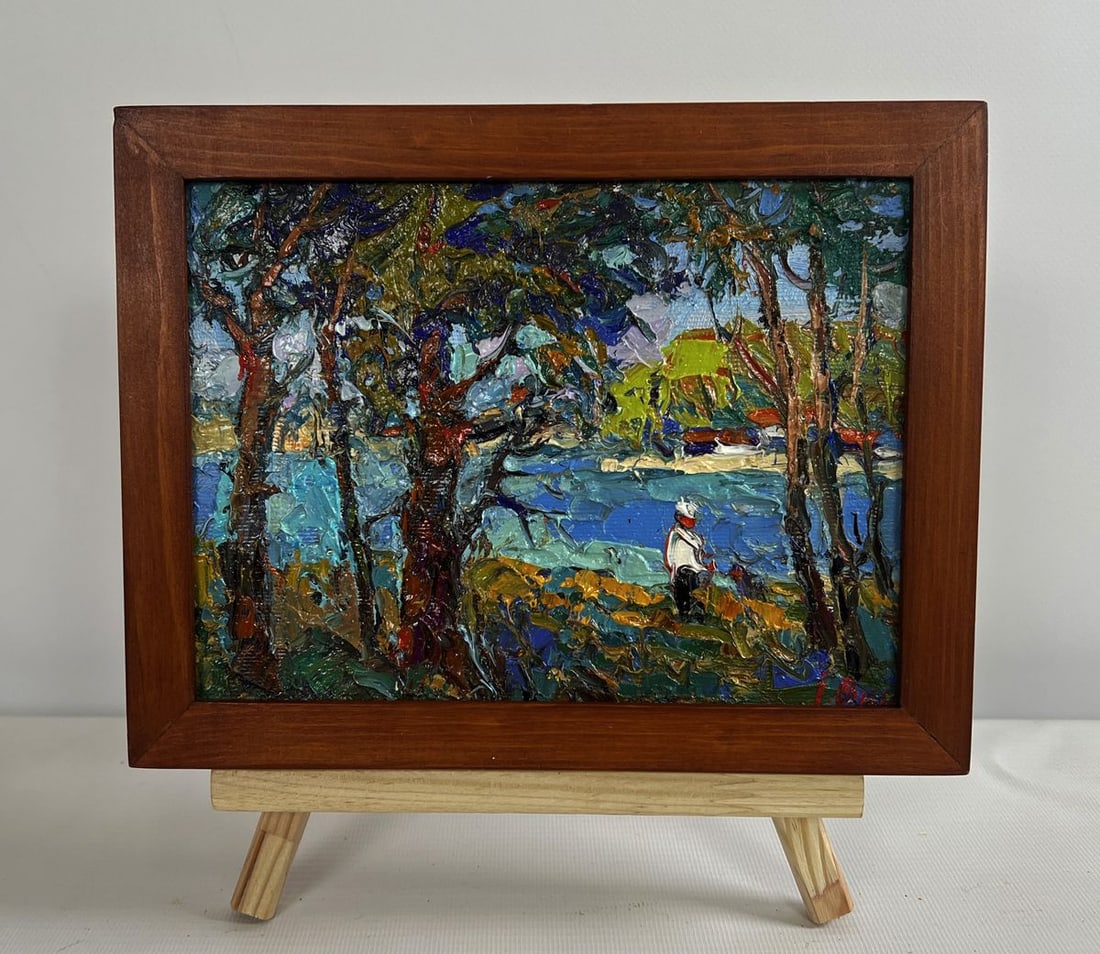 Oil painting In the shade of the trees Oksana Kalenyuk: Title: Oil painting In the shade of the trees Oksana Kalenyuk Description: NoAAA4683The oil painting on canvas titled "In the Shade of the Trees" is a mesmerizing depiction of nature's serenity,